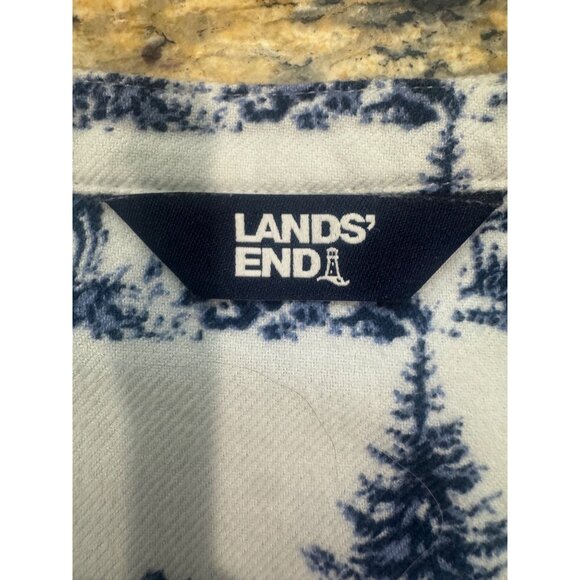Lands End Womens Flannel Blue White Wildlife Tunic Shirt L 14-16 100% Cotton - Picture 6 of 15